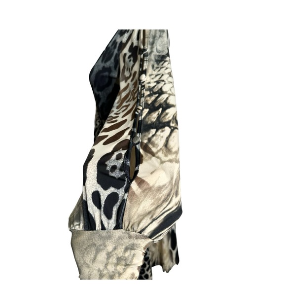 S - Twelve cream brown gray animal print long sleeves wrap dress size small - Picture 7 of 14